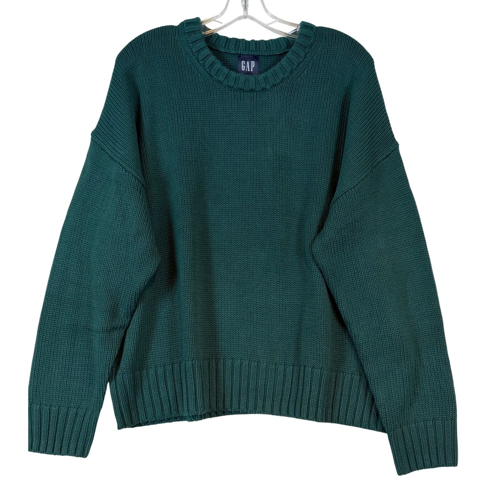 Gap Womens Shaker Stitch Crewneck Sweater Forest Green Relaxed •M• Chunky Knit